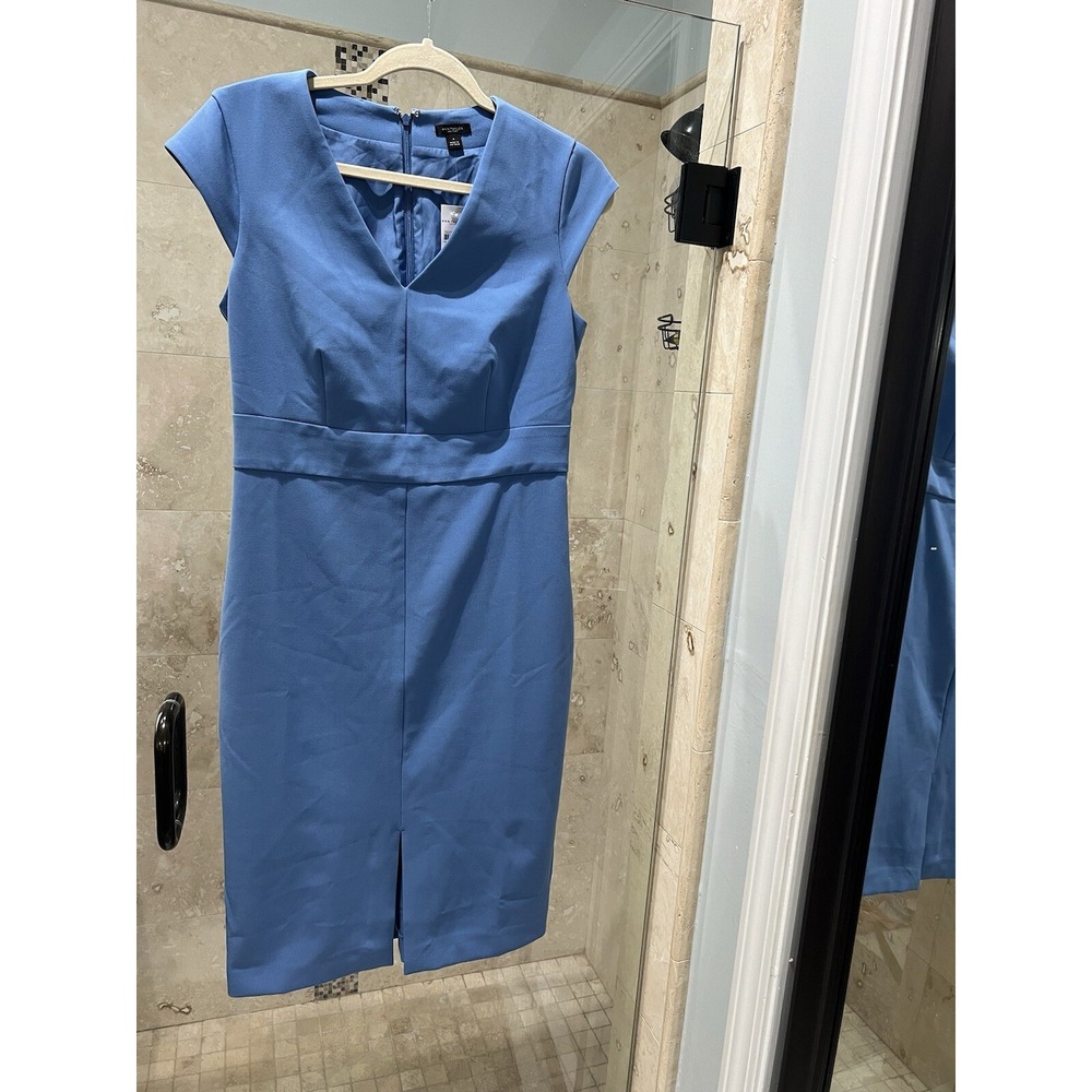 Ann Taylor Double V Sheath Dress Cornflower Front Slit Vent blue Sz-4 New Nwt